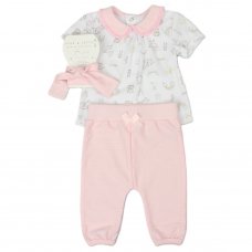 E13326:  Baby Girls Nursery T-Shirt, Jog Pant & Headband Outfit (0-6 Months)